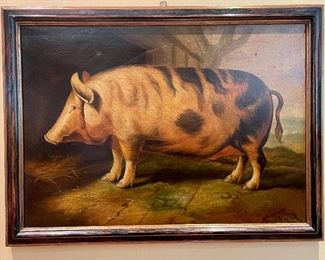 Item 148:  "Pig" Oil on Canvas by S. Mavier - 30.75" x 23":  $425