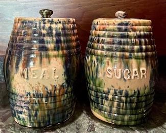 Item 154:  Meal & Sugar Pottery Jars - 10.5":  $95/Set