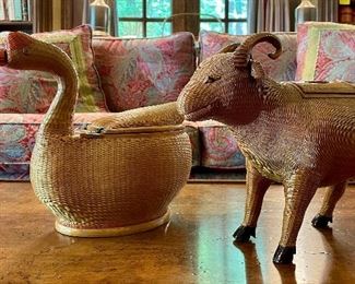 Item 160:  Wicker Duck and Ram Storage Containers:  $38/Each   RAM IS NOW SOLD                                                                                                           Tallest - 11"
