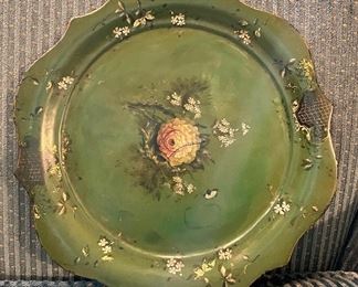 Item 163:  Small Painted Tole Hand Painted Snack Tray - 12.25":  $34