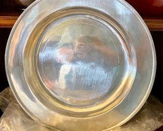 Item 164:  (8) Brushed Pewter Chargers - 14":  $165/Set