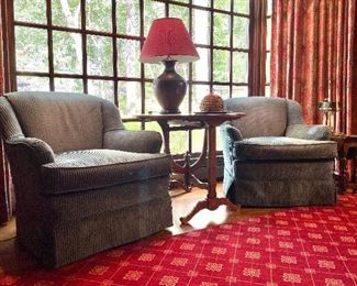 Item 165:  (2) Upholstered Swivel Armchairs (Blue) - 32"l x 21.5"w x 32"h: $325 ea
