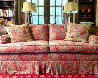 Item 166:  Upholstered Sofa with Matching Down Pillows - 74"l x 22.5"w x 32"h:  $575