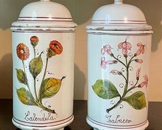 Item 171:  Antique Calendula & Tobacco Canisters - 10":  $125/Set