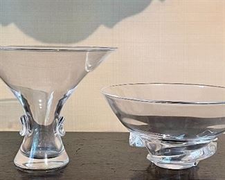 Item 181:  Steuben Glass Compote (left) - 7" x 5.5":  $75                                                                                                           Item 182:  Steuben Glass Bowl (right) - 7" x 3.5": $45