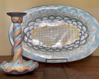 Item 188:  Mackenzie Childs Candlestick - 8.5":  $48                                        Item 189:  Mackenzie Childs Platter - 16": $125