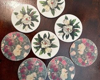 Item 195:  (2) Sets of Floral Coasters (stoneware?):  $16 for all