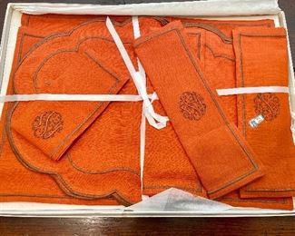 Item 198:  Set of Burnt Orange Placemats and Napkins - Belgian Linen:  $38