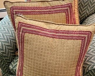 Item 206:  Set of 3 Down Pillows with Red Border: $125