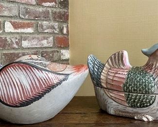 Item 213:  Pottery Duck (left) - 9":  $68                                           Item 214:  (2) Nesting Duck with Lid (right):  $48/Each                                                                 