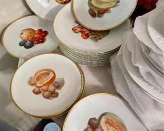 Item 316:  Bavaria Fruit Plates (large) with Gold Gilt Rim (6): $48                                                                                             Item 317:  Bavaria Fruit Plates (luncheon size) with Gold Gilt Rim (6): $28