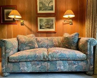 Item 330:  Custom Upholstered Sofa - 74"l x 26"w x 28"h (Animal Motif):  $345
