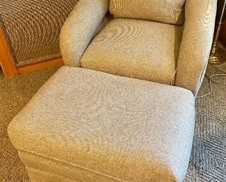 Item 340:  Swivel Armchair with Wool Upholstery and Down Cushion & Ottoman:  $445                                                       Chair - 30.5"l x 18"w x 28"h                                                                        Ottoman - 27"l x 18"w x 16"h