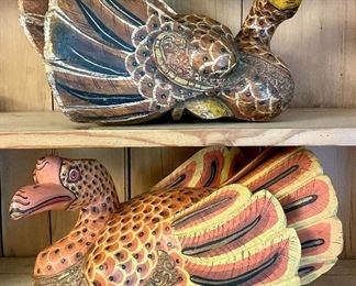Item 341:  Carved and Painted Bird (top - brown) - 13" x 9":   $48                                                                                                       Item 342:  Carved and Painted Bird (bottom) - 14.25" x 9":   $48