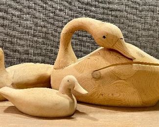 Item 343:  (3) Carved Wood Decoys (Made in Canada):   $135 for set                                                                                                          
Tallest - 17" x 9"