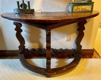 Item 353:  Half Moon Antique Console Table - 48"l x 22"w x 29.5"h:  $345