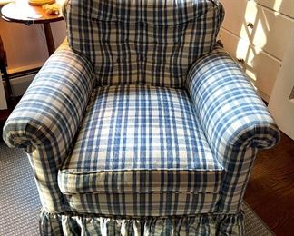 Item 357:  Blue & White Swivel Armchair - 33"l x 21"w x 31"h:  $275