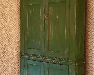 Item 365:  Vintage Painted Corner Cabinet (Green):  $325