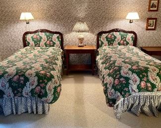 Item 369:  (2) Custom Upholstered Vintage Twin Headboards and Linens: $265 for both