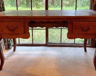 Item 372:  Vintage Oak Desk with Two Drawers - 56.25"l x 27"w x 29"h: $225