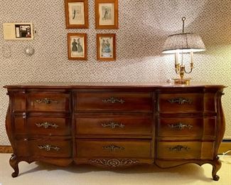Item 373:  Vintage 9 Drawer French Provincial Dresser - 77.5"l x 22"w x 34"h:  $445