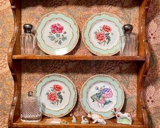 Item 379a:  Vintage Wall Shelf:  $85                                             Item 379b: 4 Floral Plates: $48                                                                              