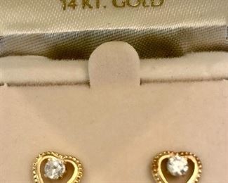 Item 285:  14K Heart Earrings with CZ:  $24.00