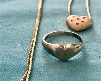 Item 290:  14K gold heart ring:  $135                                   Item 291:  Heart necklace:  $155