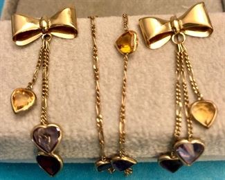 Item 262:  Set of 14K Earrings and Bracelet with Semi-Precious Stones: $325