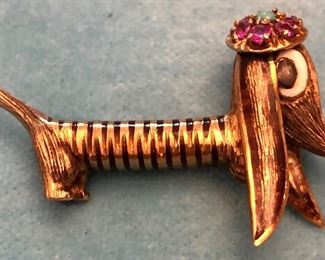 Item 238:  14K Gold (tested) Dog with Beret Pin: $475