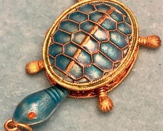 Item 246:  Antique Silver Enamel Turtle with Reticulated Legs: $75