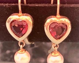 Item 280:  14K and red stone with pearl dangle:  $175