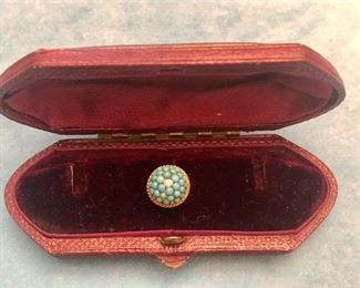 Item 249:  Only one - but pretty! Antique Collar Stud, Turquoise with Small Diamond:  $95