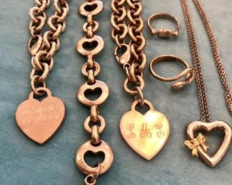 Item 275:  Tiffany Heart Initial Bracelets (monogrammed):  $125/Each                                                            Item 276:  Tiffany Heavy Heart Bracelet:  $145 (SOLD)               Item 277:  Tiffany Small Heart Ring: $75                                Item 278:  Tiffany Swirly Ring: $95                                                 Item 279:  Tiffany Heart with a Bow Necklace: $195