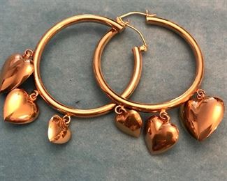 Item 253:  14K Hoops with Heart Dangles:  $395