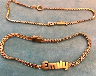 Item 263:  14K "Emily" Bracelet (top):  $95                                 Item 264:  14K "Larger Emily Bracelet: SOLD