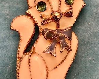 Item 420:  Rare Ciner White Enamel Cat Brooch: $125