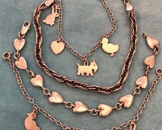 Item 404:  (2) Sterling Animal Bracelets: $38 ea                                    Item 405:  Sterling Bracelet with Hearts: $48                                          Item 406:  Sterling Rope Chain: $24 (SOLD)