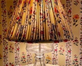Item 464:  Vintage Glass Lamp with Floral Shade: $38