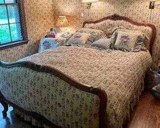 Item 465:  Vintage Upholstered Queen Bed with Matching Linens:  $395