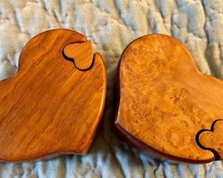 Item 514:  Wood Puzzle Trinket Boxes made from Wild Cherry & Padauk Wood - signed by artist - 4.25" x 2":  $22/Each