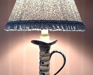 Item 521:  Hand Painted Ceramic Blueberry Lamp with Fabric Shade - : $38