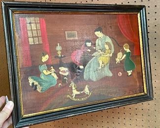 Item 533:  Dorothy Davis (Yarmouth) Folk Art Painting of Mother and Children: $125