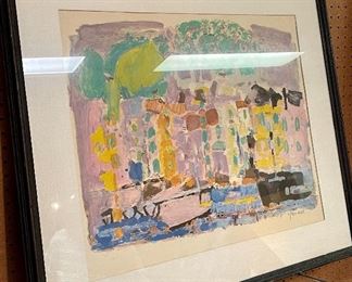 Item 536:  Framed MCM Artwork Signed Yankel - 29.5" x 25.5":  $125