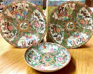 Item 549:  (2) Rose Medallion Plates and Bowl:  $36/Set