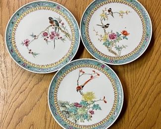 Item 552:  (3) Hand Painted Bird Plates - 8.75":  $28
