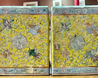 Item 553:  (2) Antique Chinese Porcelain Headrests - 5" x 6":  $345/Pair 