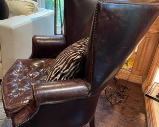 Restoration Hardware, "Drake",  leather chair w/ Ottoman,  44"H x 35" W
