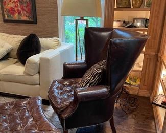 Restoration Hardware, "Drake",  leather chair w/ Ottoman,  44"H x 35" W,  ONLY CHAIR FOR SALE IN PICTURE
