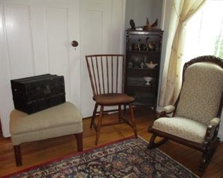 chairs, rug & bookcase